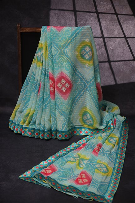 Samudhri Neela Sky Blue Bandhini Silk Saree for Every Occasion